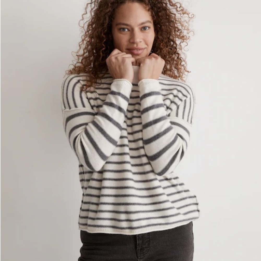 Madewell Stripe-Play Mockneck Pullover Wool Blend Sweater Women’s Small Antique